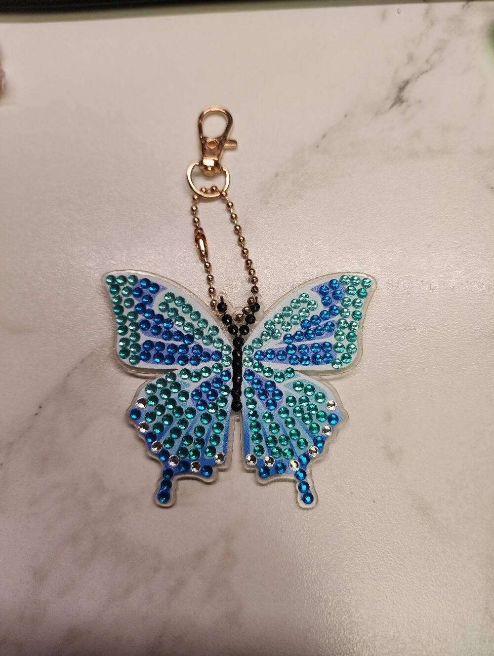 Crystal Butterfly Key & Card Holder Charm in Blue-Green